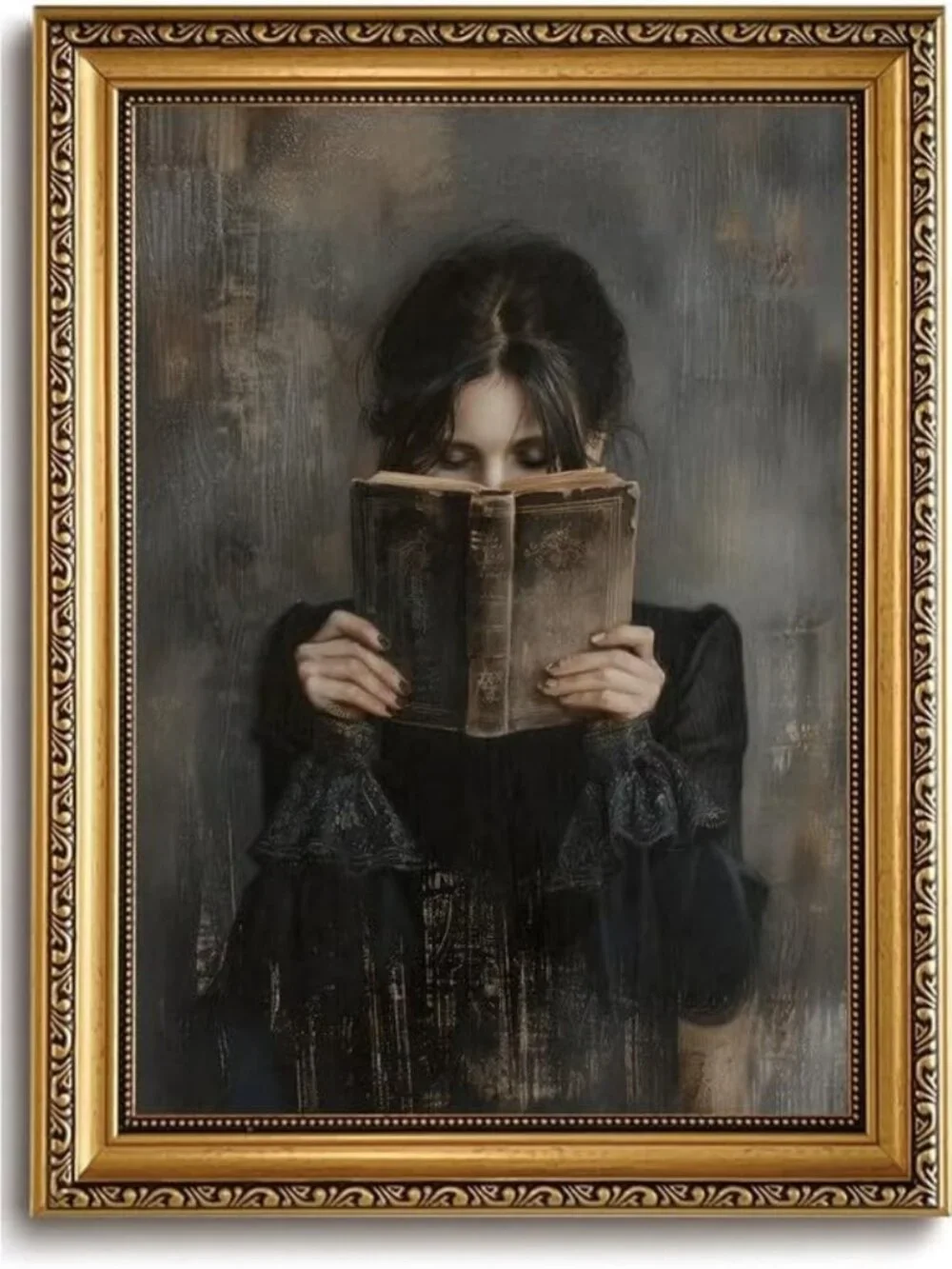 Moody Dark Academia Canvas Wall Art - Victorian Lady Reading, 12x16